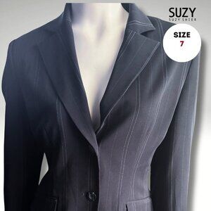 Suzy Shier Navy Blue Pinstripe Blazer – Size 7